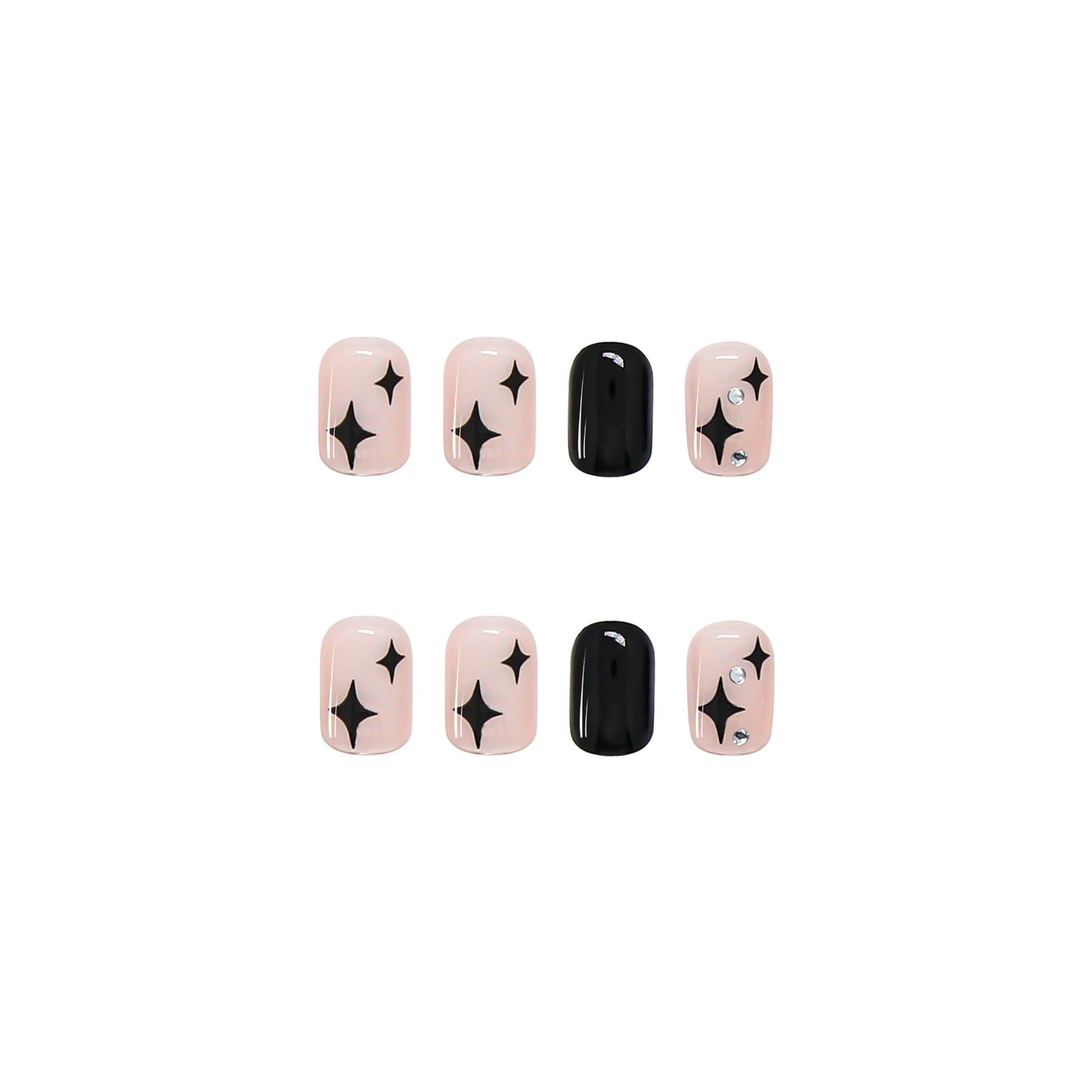 #111 Black star Design Short Length Press on Nail Squoval Shape