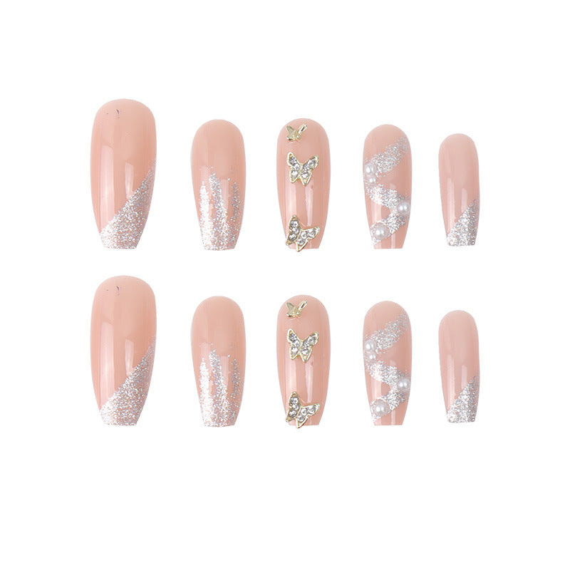 #68 Extra Length Ballerina Shape Glitter Butterfly Press on Nail