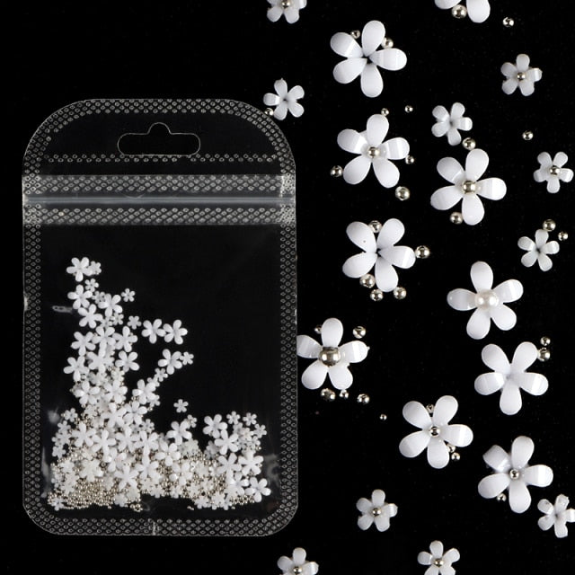 3D White Flower Nail Art Charm Decoration Decals Nail Art Gem