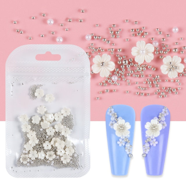 3D White Flower Nail Art Charm Decoration Decals Nail Art Gem