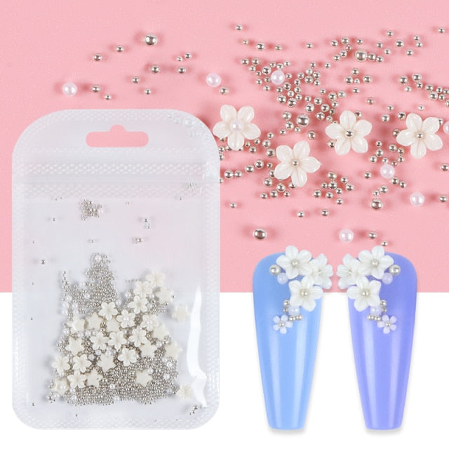 3D White Flower Nail Art Charm Decoration Decals Nail Art Gem