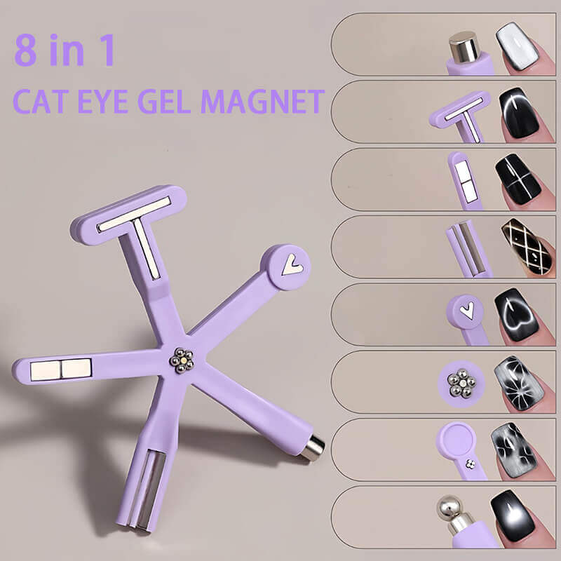 New 8-in-1 Cat Eye Nail Magnet – Heart, French, Plaid & Wide Light Effects Tool