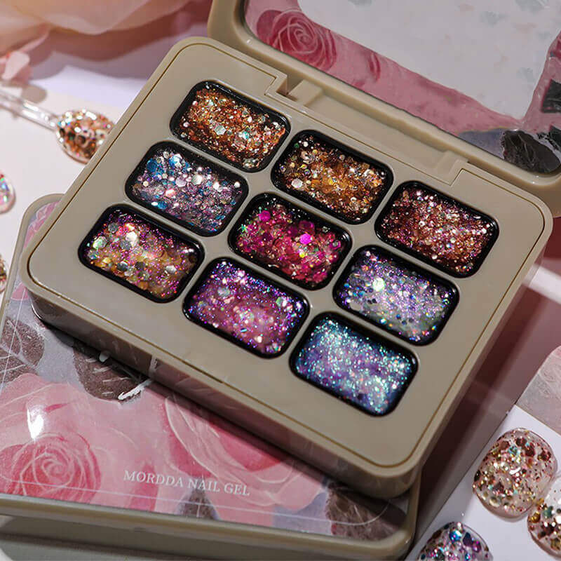 9-Color Glitter Gel Polish Palette – Nail Art Gel Set