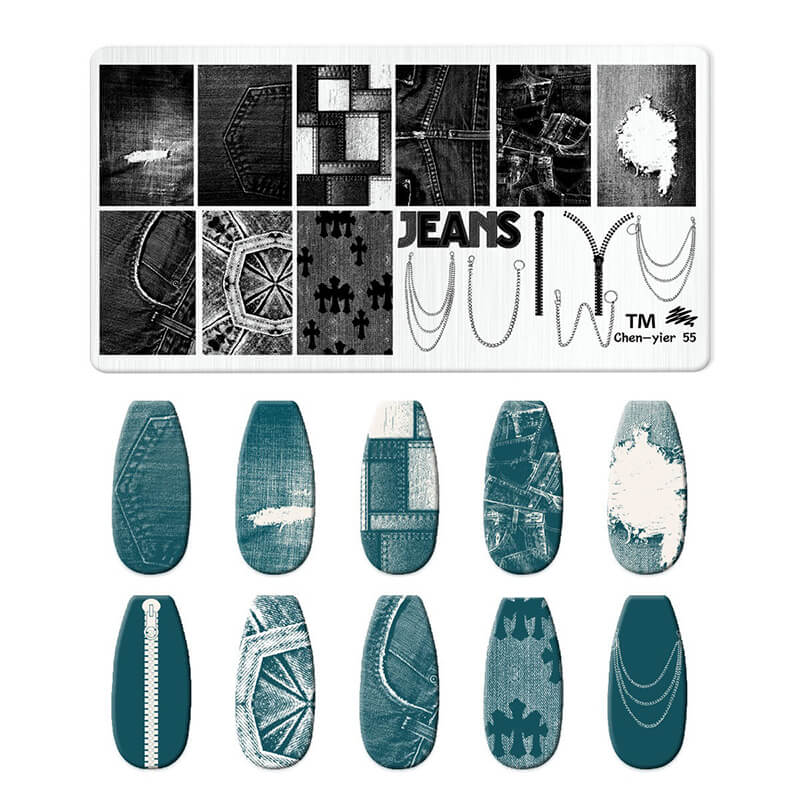 Geometric Leopard Denim Pattern Nail Stamping Plate – Multi-Design Nail Art Steel Plate With Arcylic Support Plate