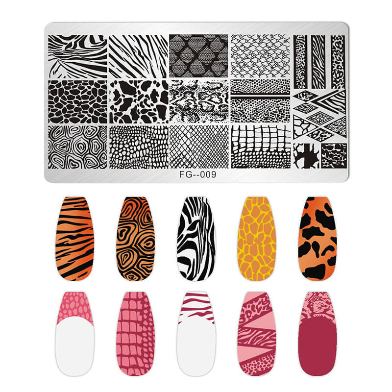 Geometric Leopard Denim Pattern Nail Stamping Plate – Multi-Design Nail Art Steel Plate With Arcylic Support Plate