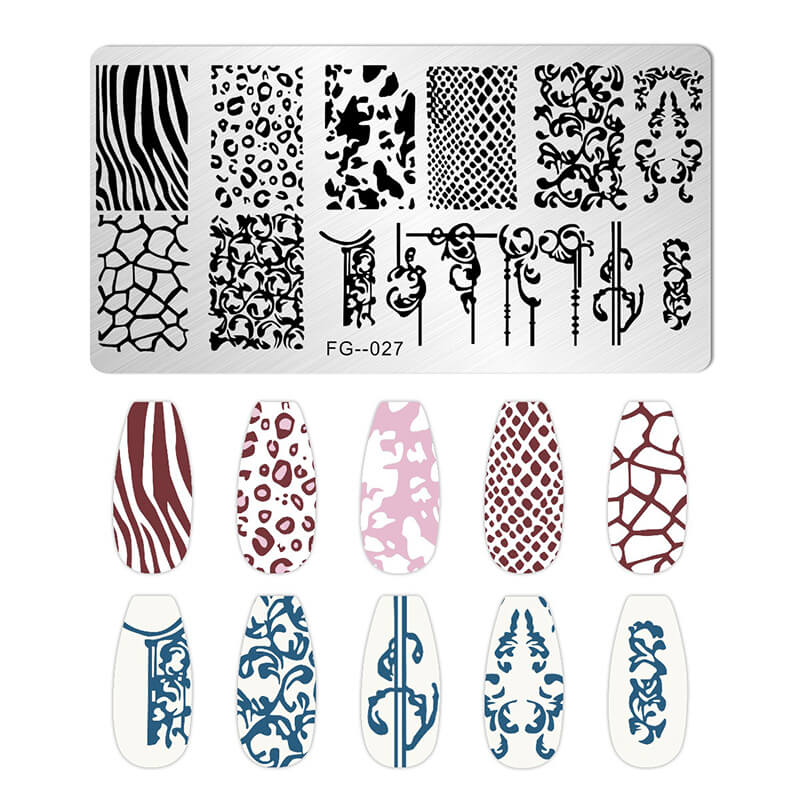 Geometric Leopard Denim Pattern Nail Stamping Plate – Multi-Design Nail Art Steel Plate With Arcylic Support Plate