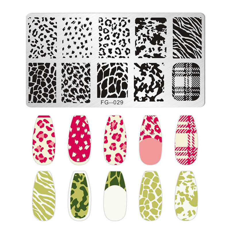 Geometric Leopard Denim Pattern Nail Stamping Plate – Multi-Design Nail Art Steel Plate With Arcylic Support Plate