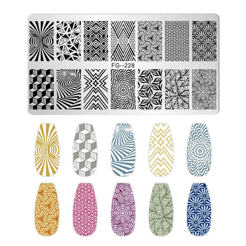 Geometric Leopard Denim Pattern Nail Stamping Plate – Multi-Design Nail Art Steel Plate With Arcylic Support Plate