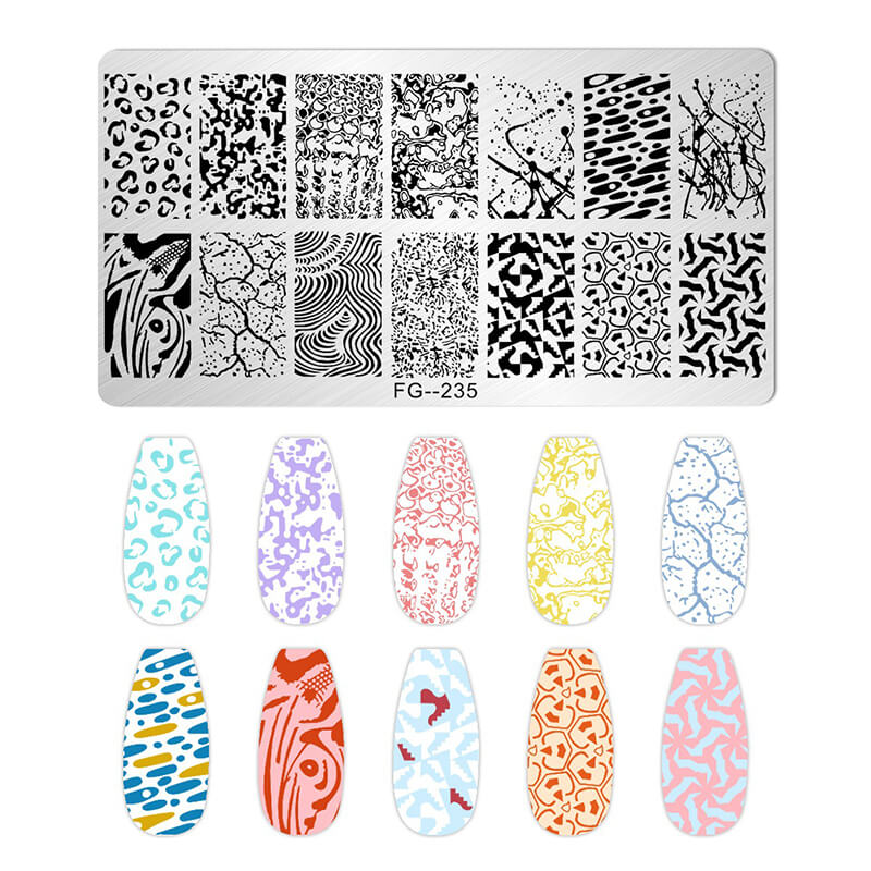 Geometric Leopard Denim Pattern Nail Stamping Plate – Multi-Design Nail Art Steel Plate With Arcylic Support Plate