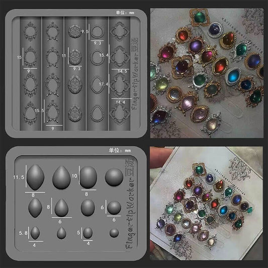 Silicone Nail Art Mold Set for Gemstone Designs – 2-Pack with Frame Mold & Gem Mold