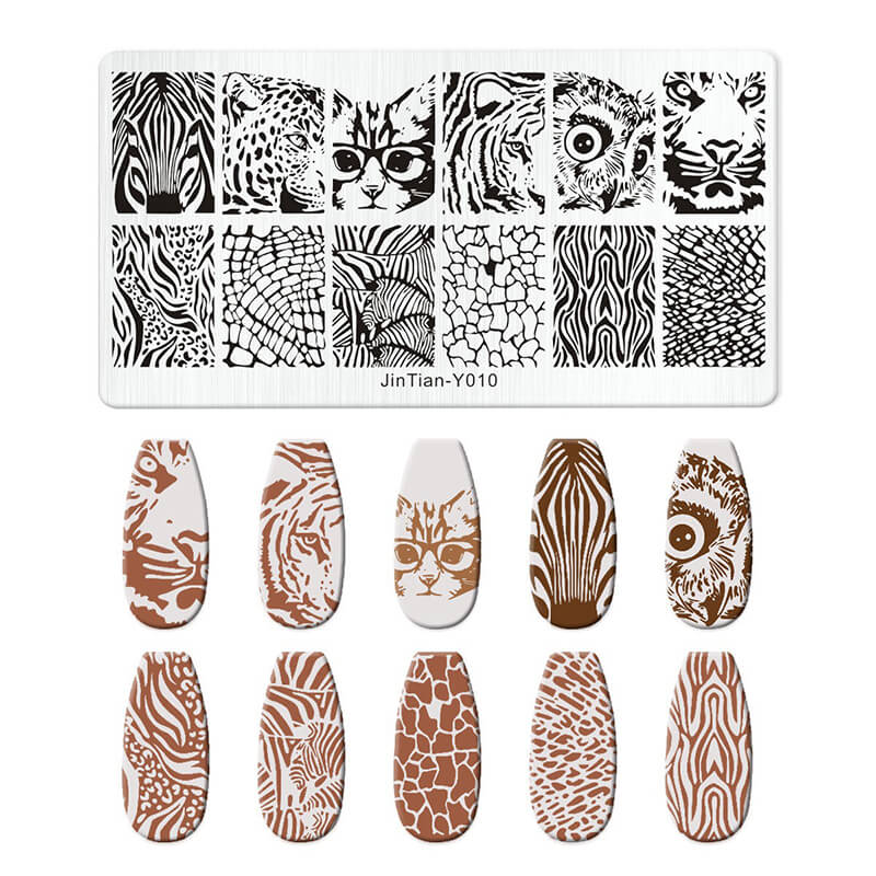 Geometric Leopard Denim Pattern Nail Stamping Plate – Multi-Design Nail Art Steel Plate With Arcylic Support Plate
