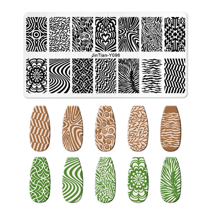 Geometric Leopard Denim Pattern Nail Stamping Plate – Multi-Design Nail Art Steel Plate With Arcylic Support Plate