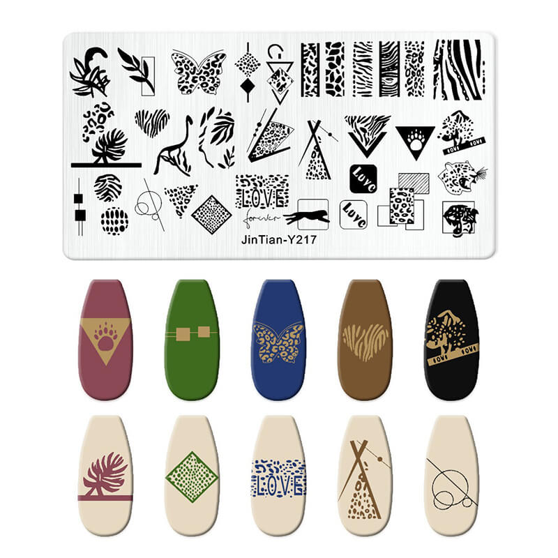 Geometric Leopard Denim Pattern Nail Stamping Plate – Multi-Design Nail Art Steel Plate With Arcylic Support Plate