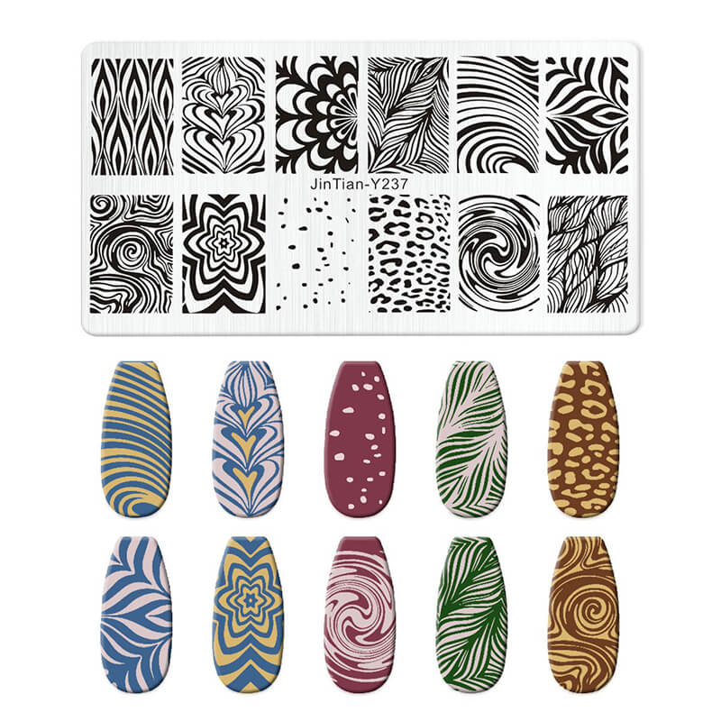 Geometric Leopard Denim Pattern Nail Stamping Plate – Multi-Design Nail Art Steel Plate With Arcylic Support Plate
