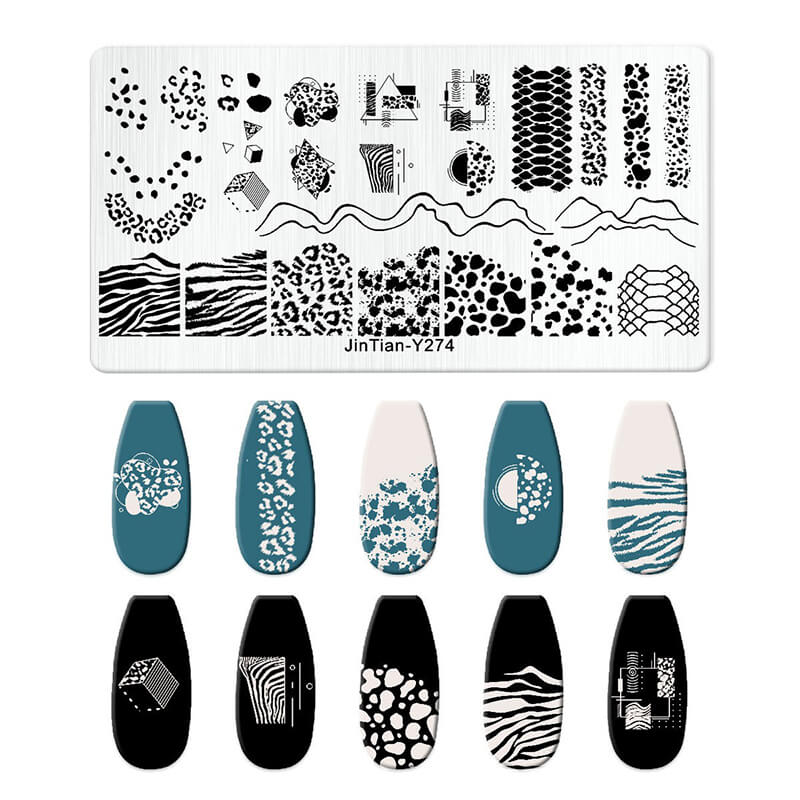 Geometric Leopard Denim Pattern Nail Stamping Plate – Multi-Design Nail Art Steel Plate With Arcylic Support Plate