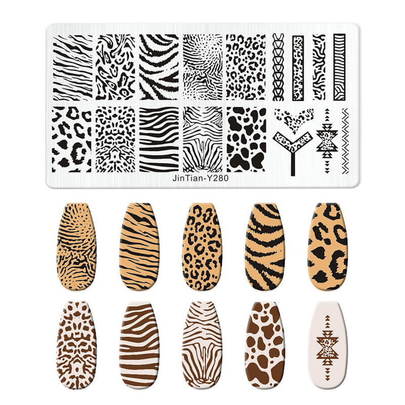 Geometric Leopard Denim Pattern Nail Stamping Plate – Multi-Design Nail Art Steel Plate With Arcylic Support Plate