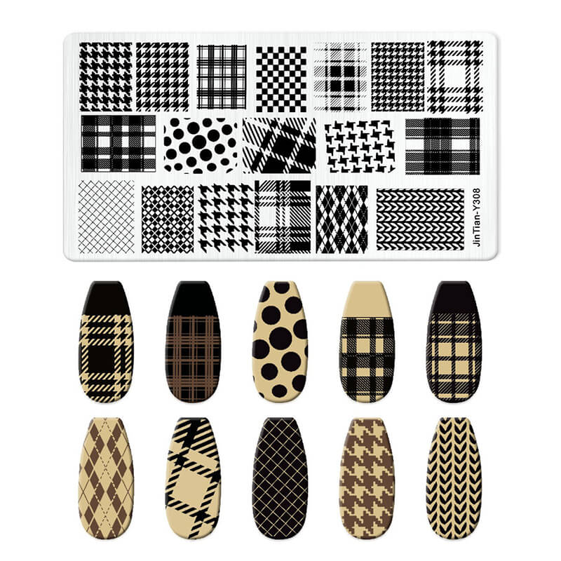 Geometric Leopard Denim Pattern Nail Stamping Plate – Multi-Design Nail Art Steel Plate With Arcylic Support Plate