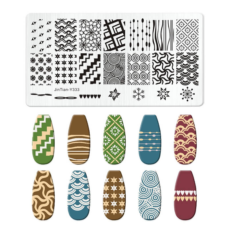 Geometric Leopard Denim Pattern Nail Stamping Plate – Multi-Design Nail Art Steel Plate With Arcylic Support Plate