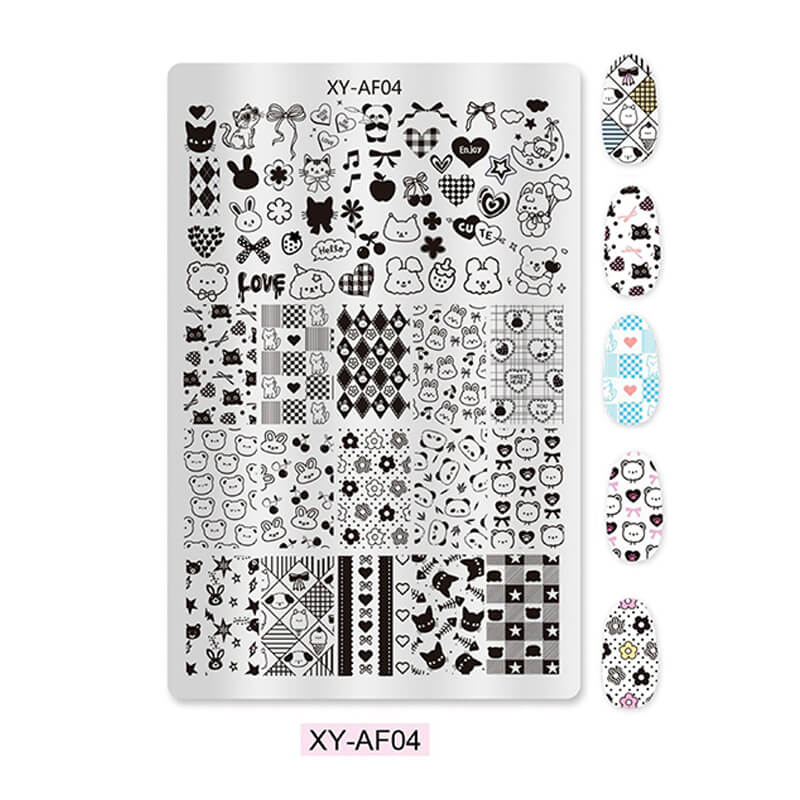 Multi-Pattern Nail Stamping Plate – Butterfly, Cartoon, Lace, Animal, Plaid & Flower Designs
