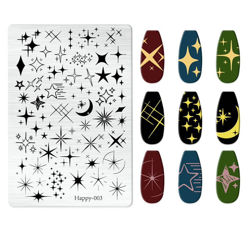Multi-Pattern Nail Stamping Plate – Heart, Star, Frame, Leopard & Comic Style Designs