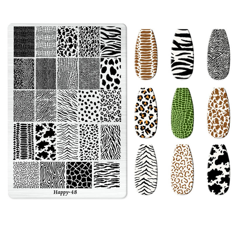 Multi-Pattern Nail Stamping Plate – Heart, Star, Frame, Leopard & Comic Style Designs
