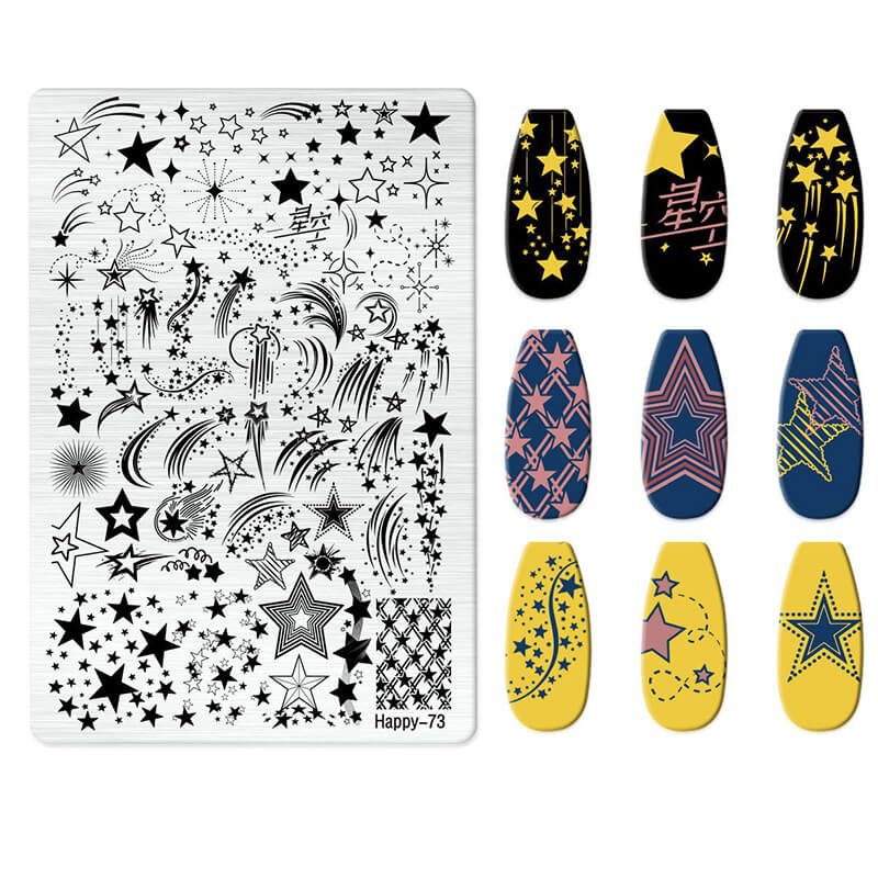 Multi-Pattern Nail Stamping Plate – Heart, Star, Frame, Leopard & Comic Style Designs