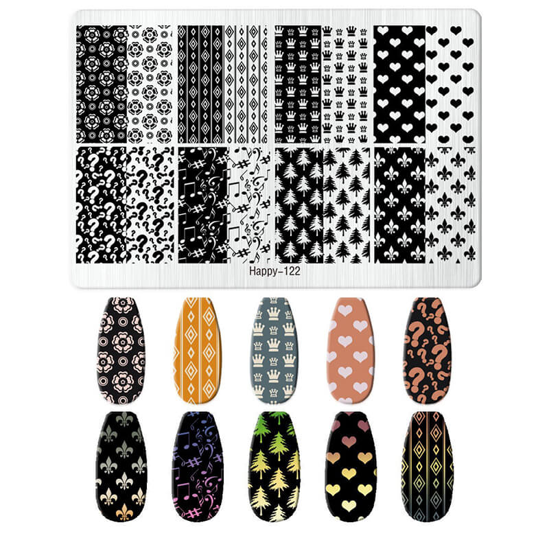 Multi-Pattern Nail Stamping Plate – Heart, Star, Frame, Leopard & Comic Style Designs
