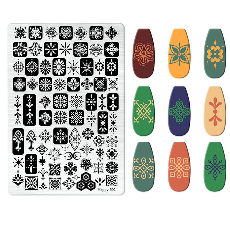 Multi-Pattern Nail Stamping Plate – Heart, Star, Frame, Leopard & Comic Style Designs