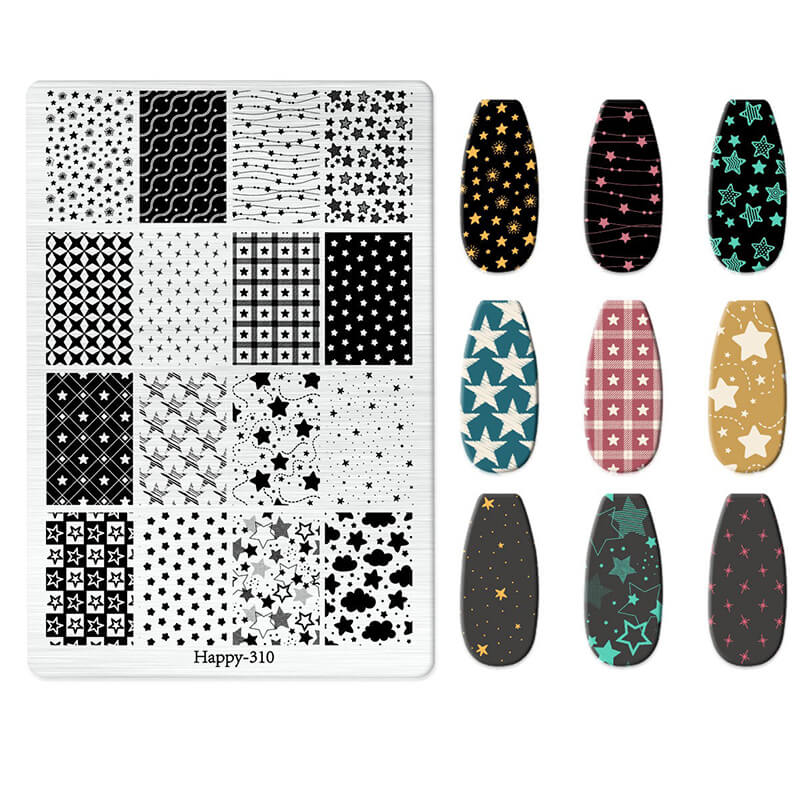 Multi-Pattern Nail Stamping Plate – Heart, Star, Frame, Leopard & Comic Style Designs