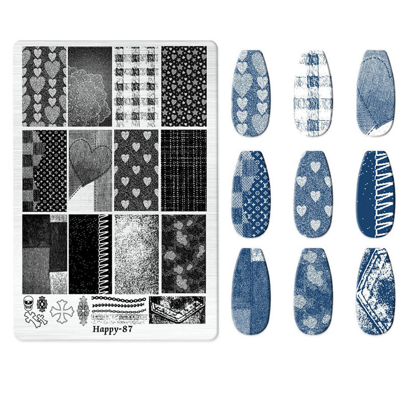 Multi-Pattern Nail Stamping Plate – Heart, Star, Frame, Leopard & Comic Style Designs