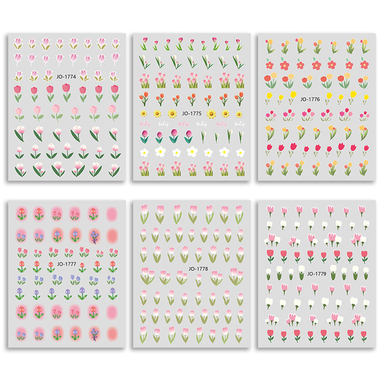 Flower Nail Adhesive Stickers Tulip Floral Nail Decals for Nail Art