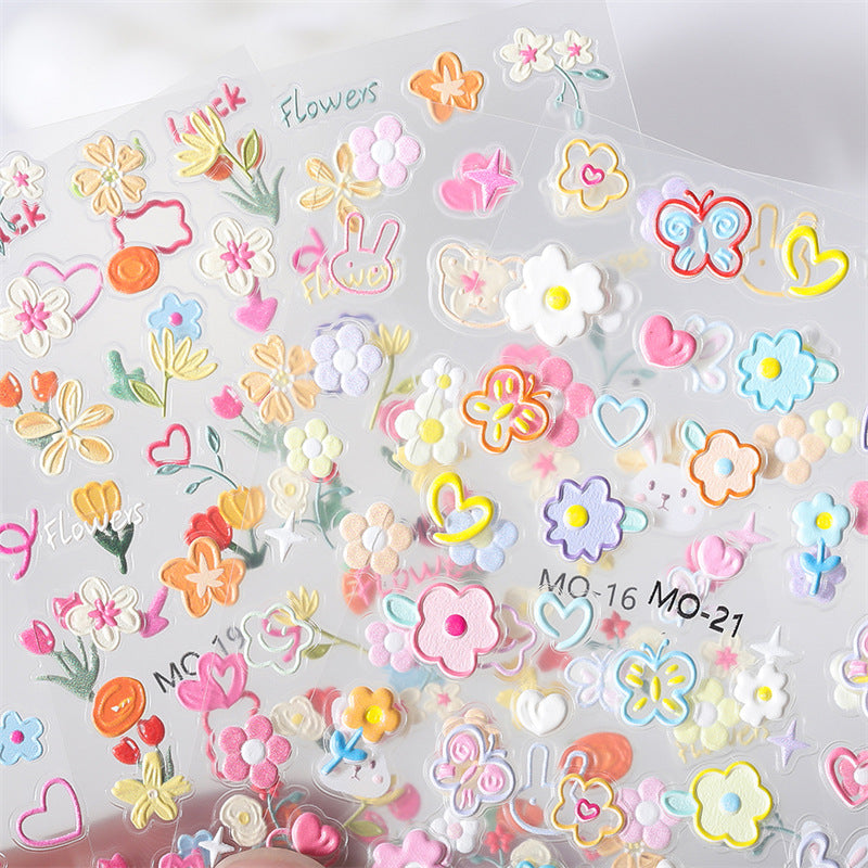 5D Embossed Flower Nail Art Stickers Self Adhesive Nail Decals