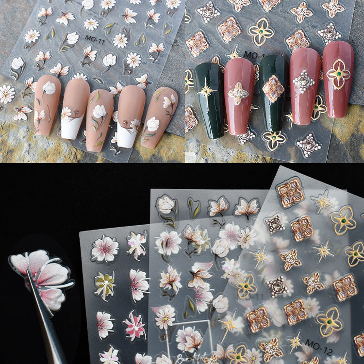 5D Embossed Flower Nail Art Stickers Self Adhesive Nail Decals