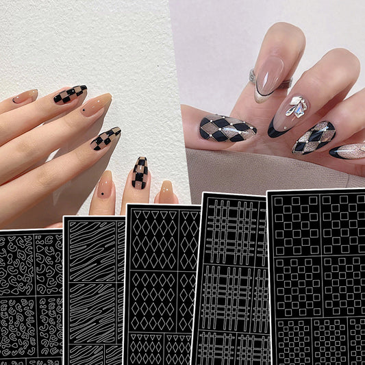 3D Self Adhesive Nail Stencil Lattice Square Zebra Strip Nail Sticker for Nail Art 6 PCS