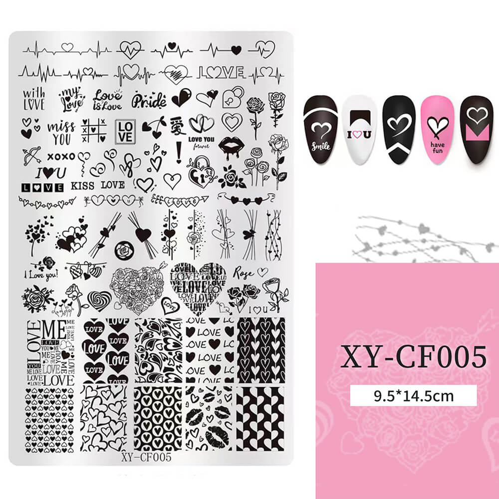 Nail Stamping Plate Plants Lines Butterfly Heart