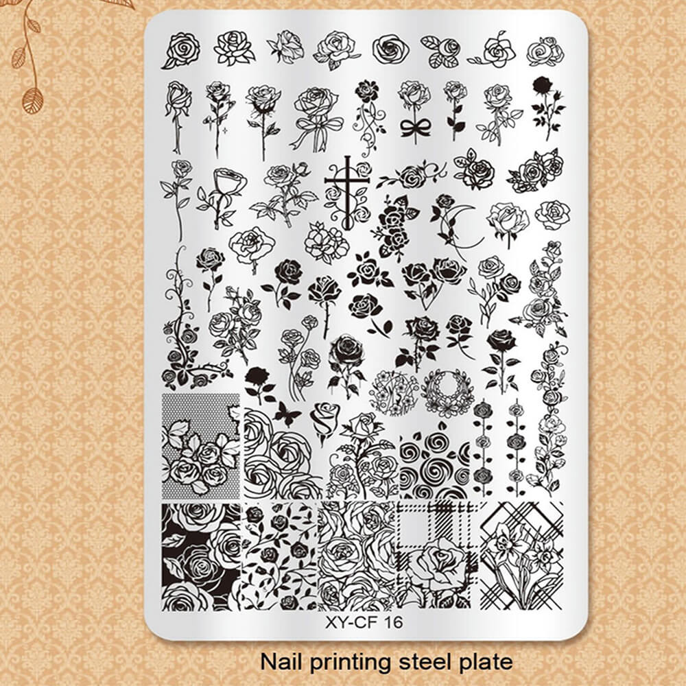 Nail Stamping Plate Plants Lines Butterfly Heart