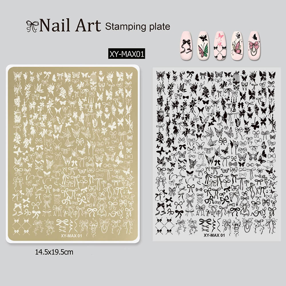 Nail Stamping Plate Plants Lines Butterfly Heart