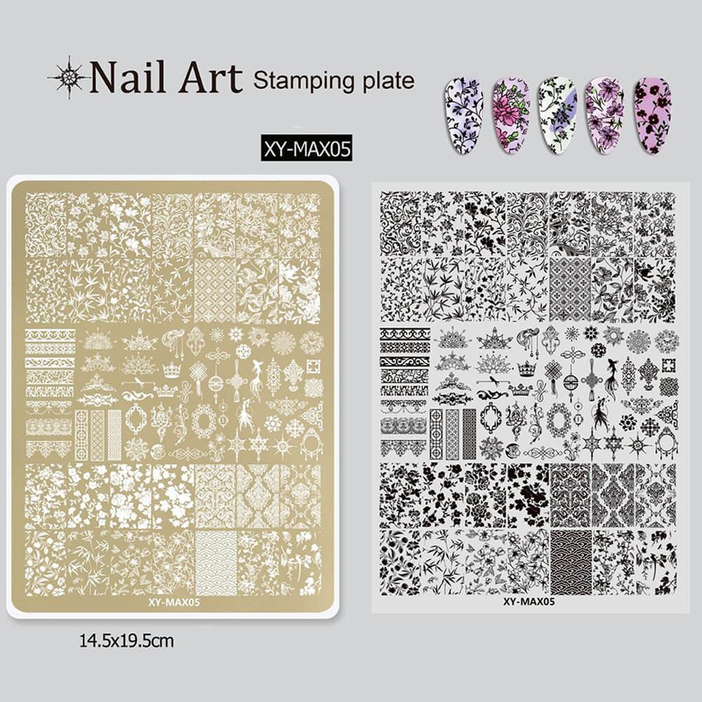 Nail Stamping Plate Plants Lines Butterfly Heart