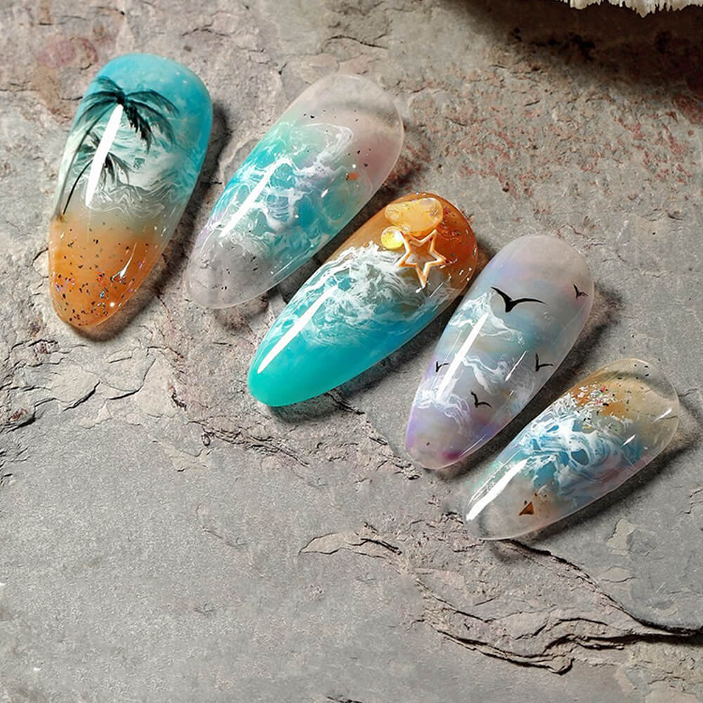 White Wave Blooming Gel Polish | Ocean Nail Effect