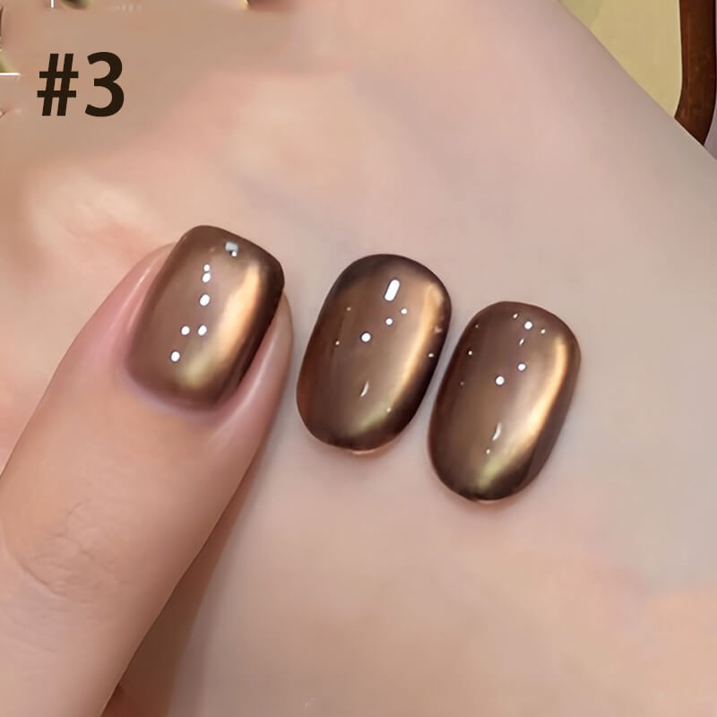 Caramel brown cat eye gel polish for autumn nail art, shiny metallic magnetic gel-2