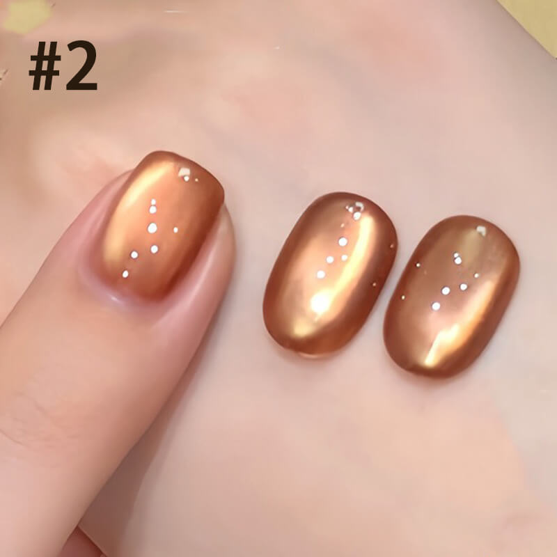 Caramel brown cat eye gel polish for autumn nail art, shiny metallic magnetic gel-1