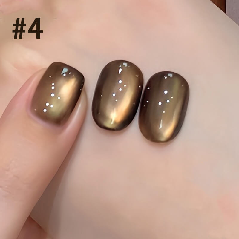 Caramel brown cat eye gel polish for autumn nail art, shiny metallic magnetic gel-4