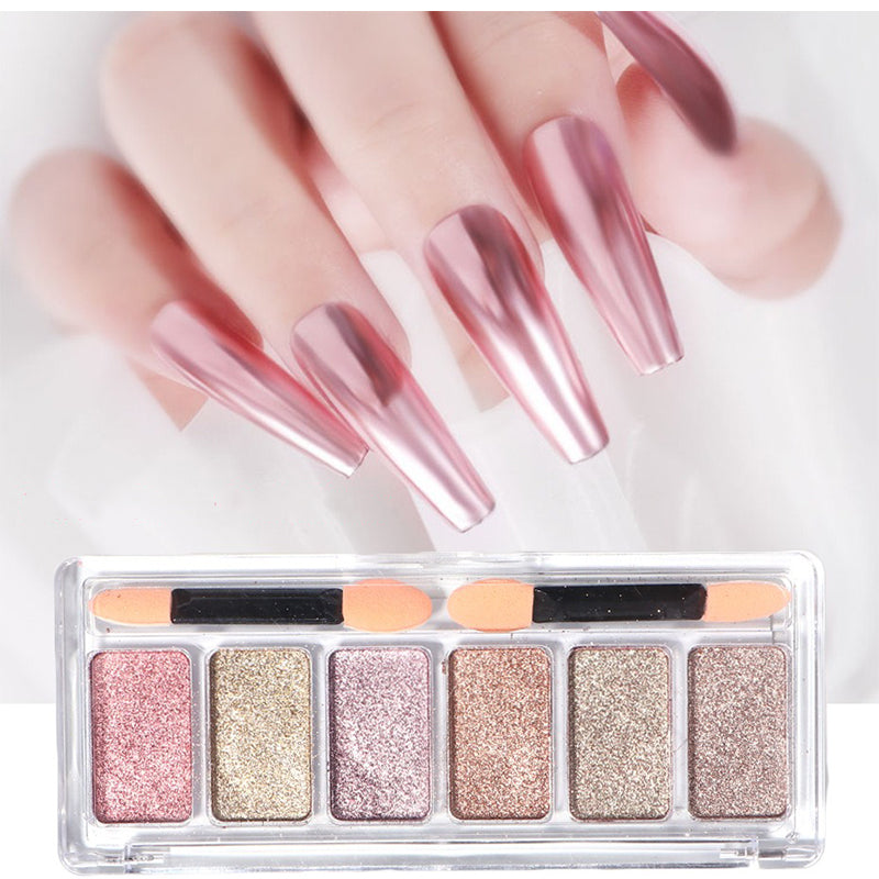 6 Grid Chrome Nail Powder Metallic Pigment Aurora Mirror Effect Nail Powder