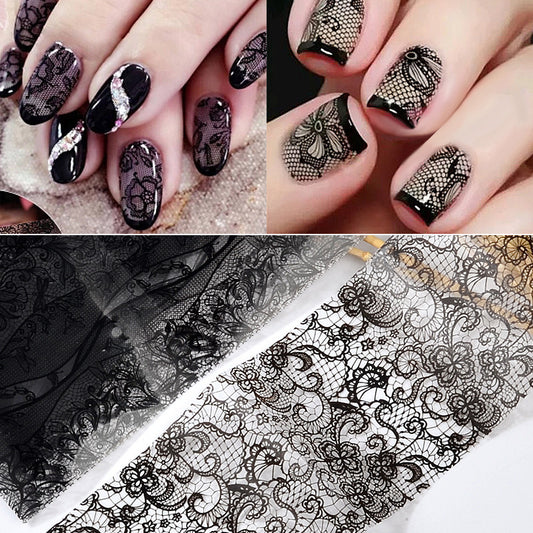 10 Rolls Lace Nail Art Foil Transfer Stickers Flower Foil Transfers Decals