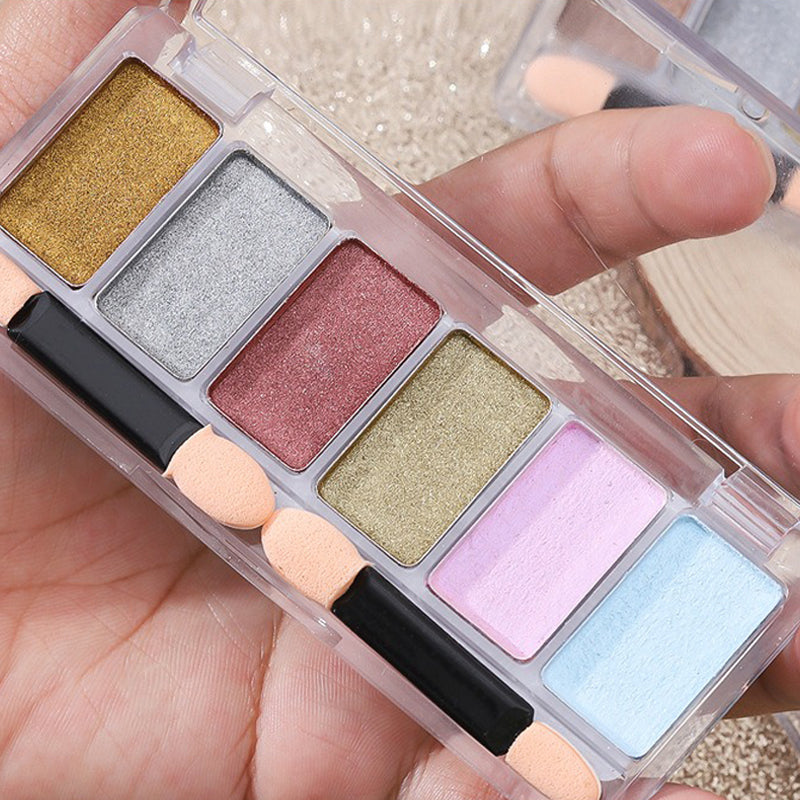 6 Grid Chrome Nail Powder Metallic Pigment Aurora Mirror Effect Nail Powder