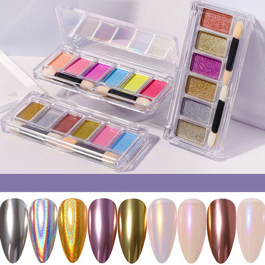 6 Grid Chrome Nail Powder Metallic Pigment Aurora Mirror Effect Nail Powder