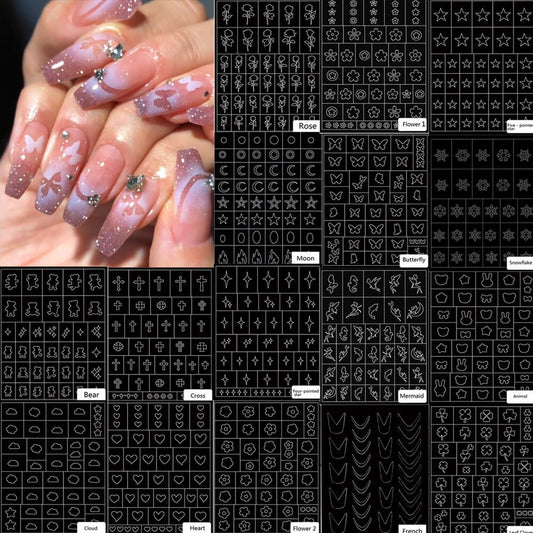 16 Pcs Butterfly Heart Star Hollow Nail Stickers DIY Decals