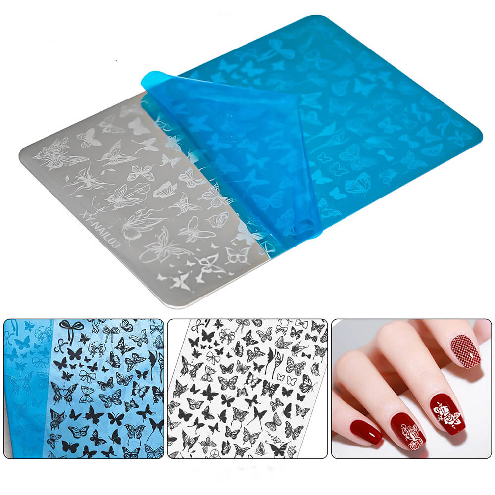 Nail Stamping Plate Plants Lines Butterfly Heart