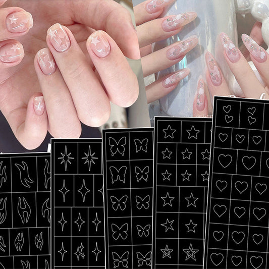 Nail Art Stickers 3D Self Adhesive Heart Flame Butterfly Star Flower Airbrush Nail Stencils