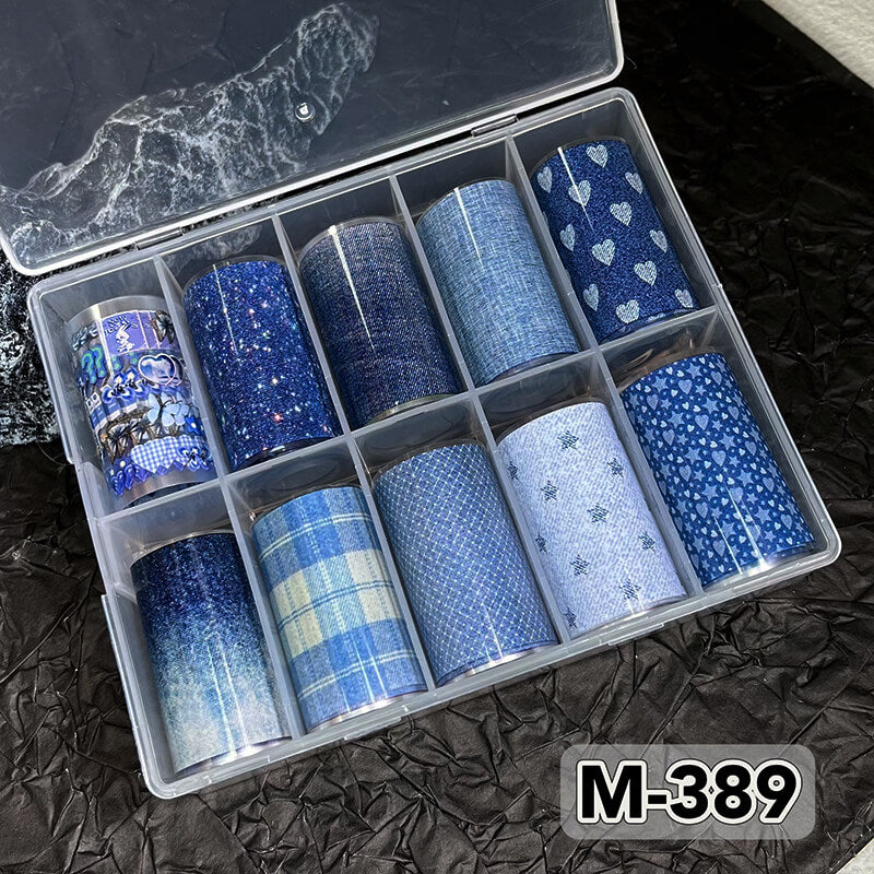 Trendy plaid denim and pink flower animal nail transfer foil for DIY nail design